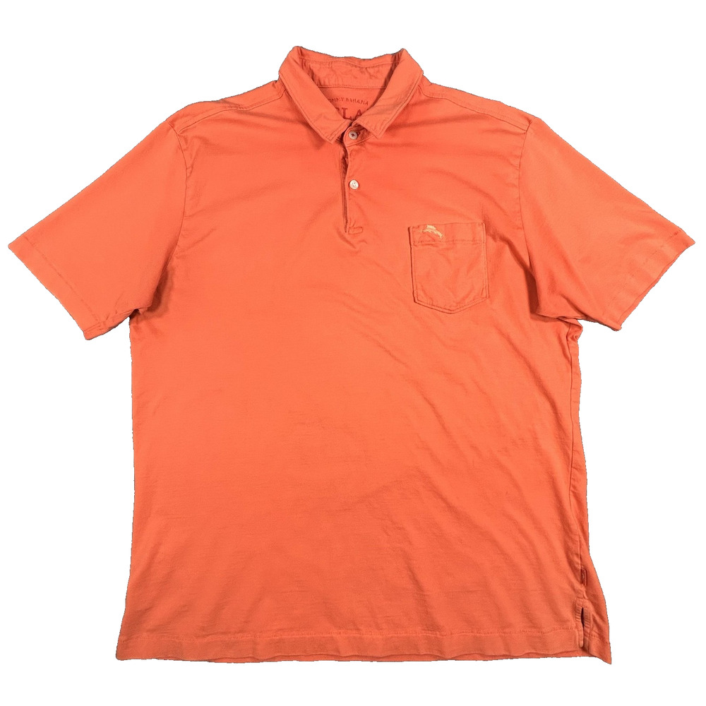 Tommy Bahama‎ Shirt Mens Large Orange Relax Polo Pima Cotton Pocket Embroidered